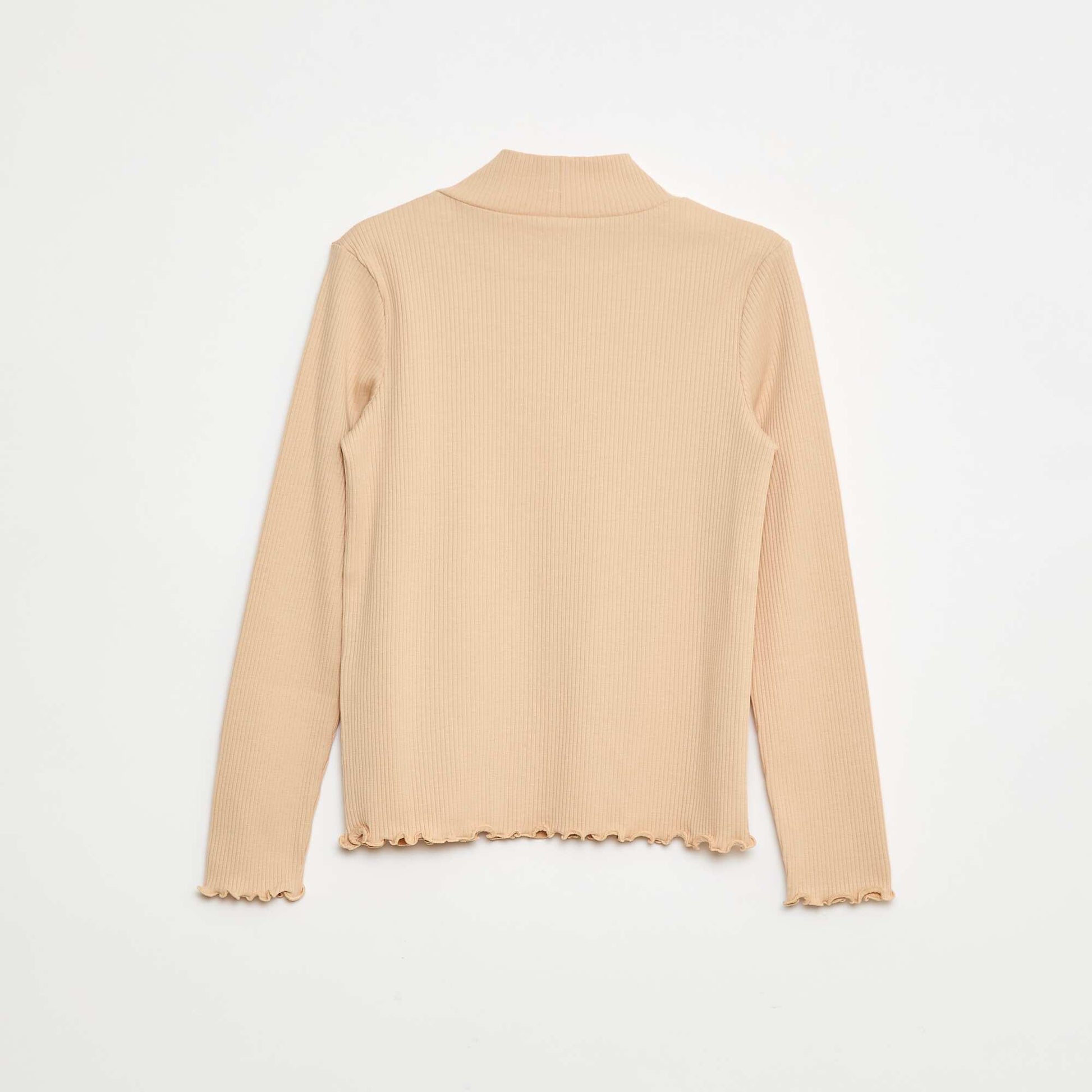 Ribbed High Neck T-Shirt BEIGE