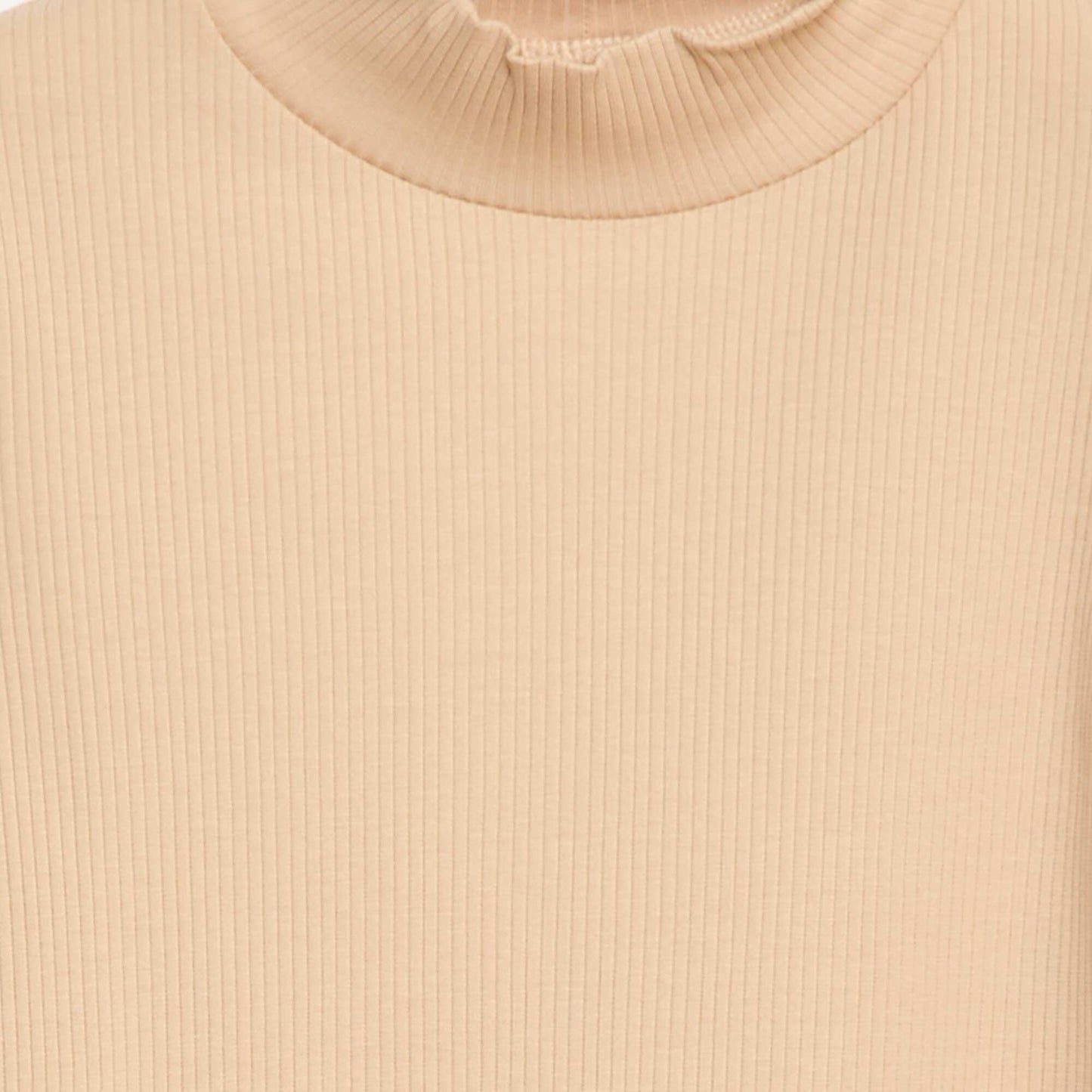 Ribbed High Neck T-Shirt BEIGE