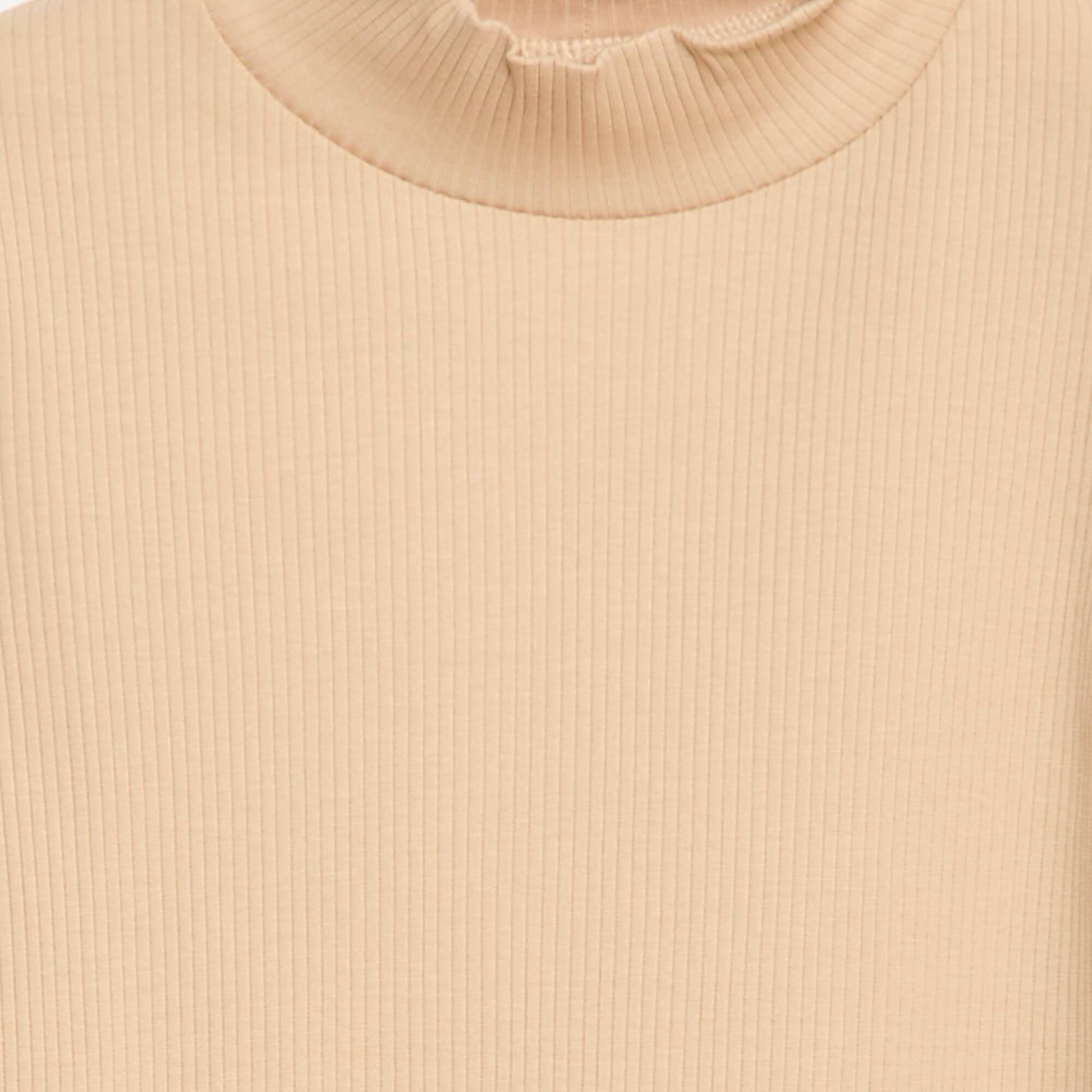 Ribbed High Neck T-Shirt BEIGE
