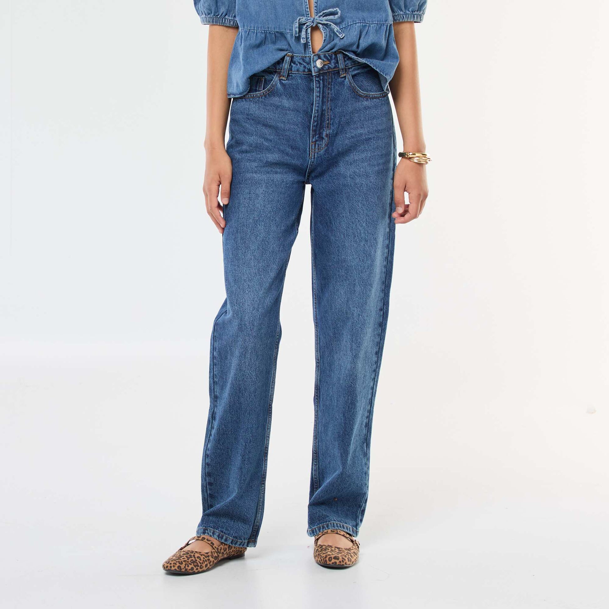 High-Waisted Straight Leg Jeans BLUE