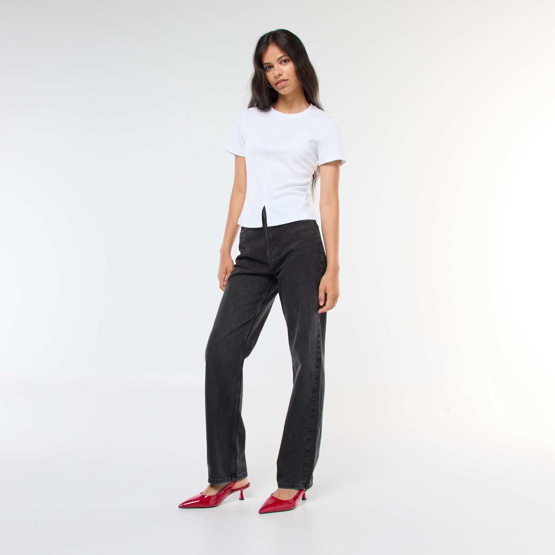High-Waisted Straight Leg Jeans GREY