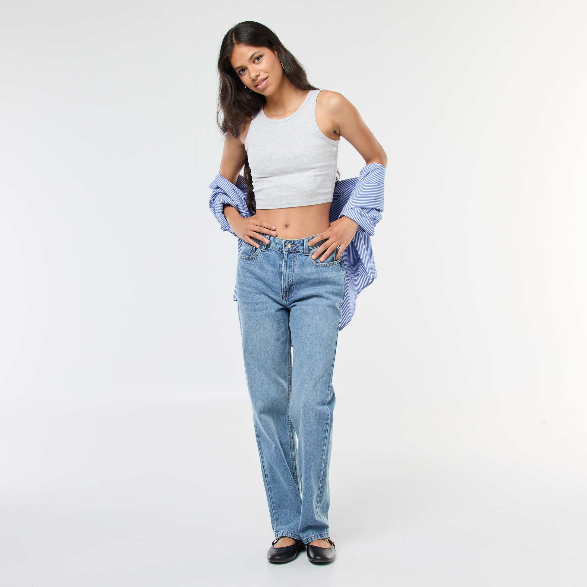 High-Waisted Straight Leg Jeans BLUE