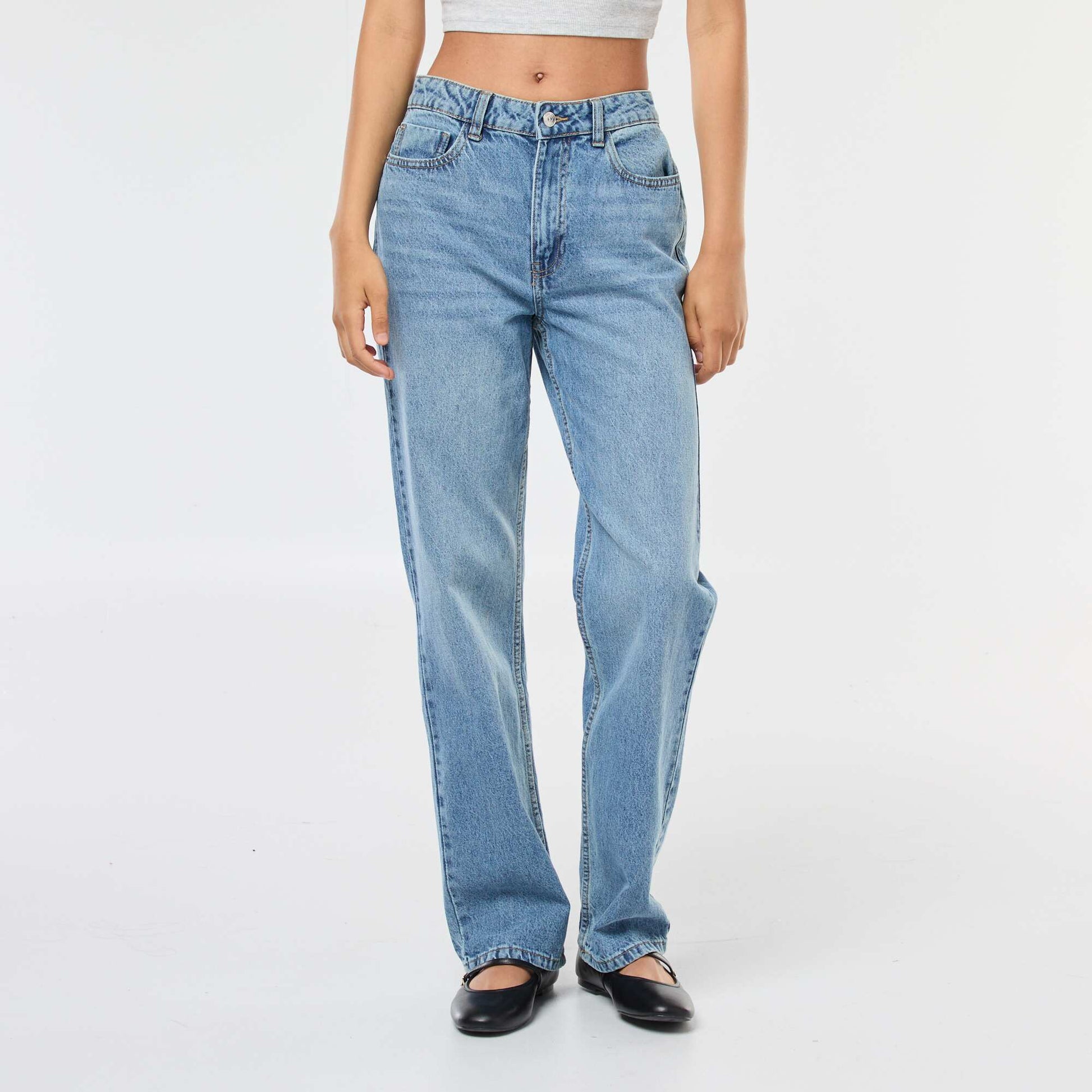High-Waisted Straight Leg Jeans BLUE