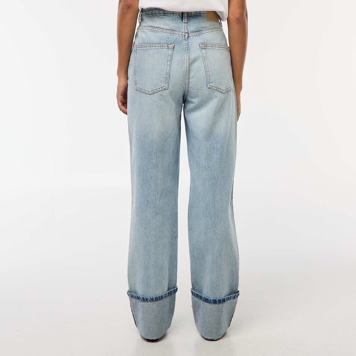 Regular High-Waisted Jeans with Wide Turn-Up Hems BLUE
