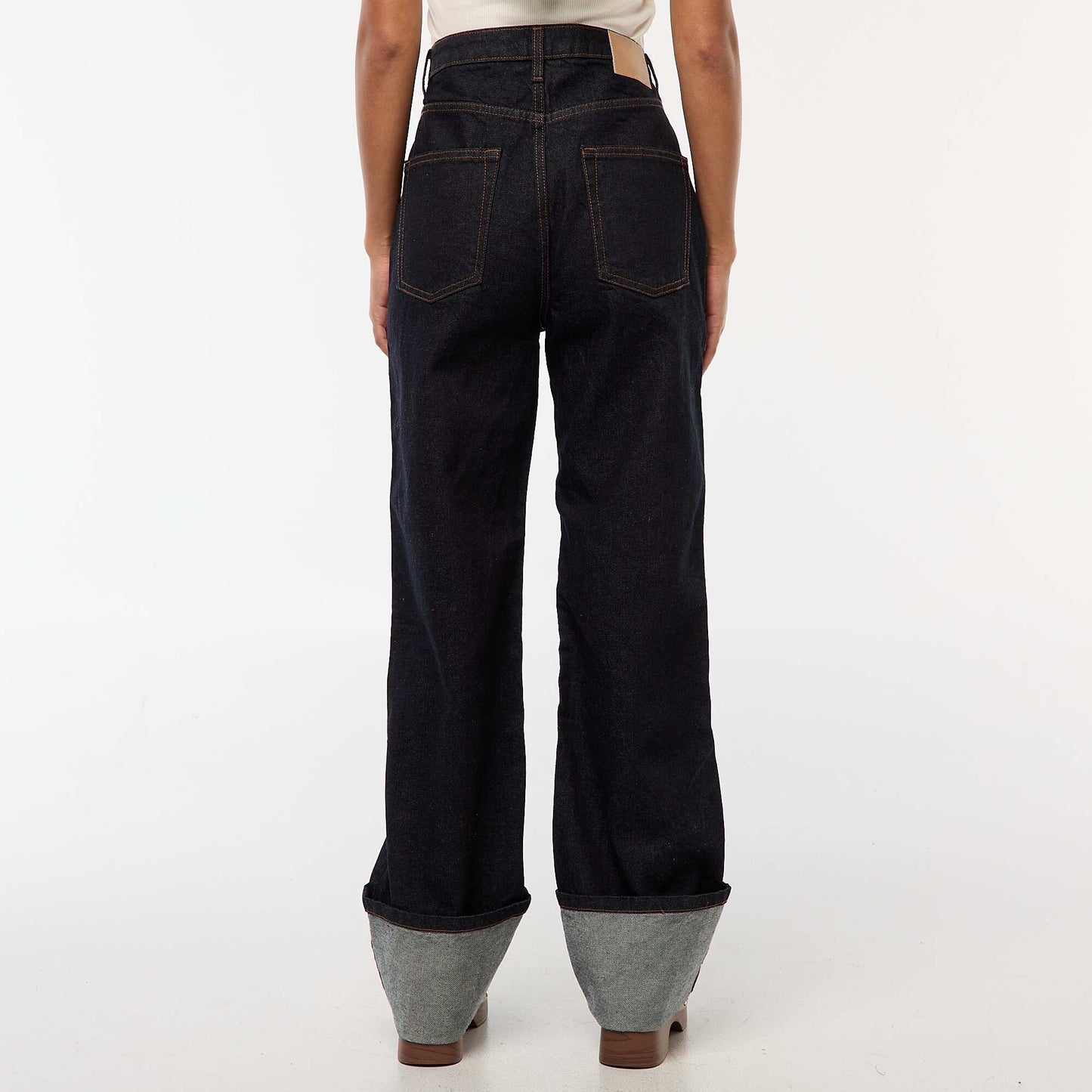 Regular / High-Waisted Jeans with Wide Turn-Up Hems BLUE