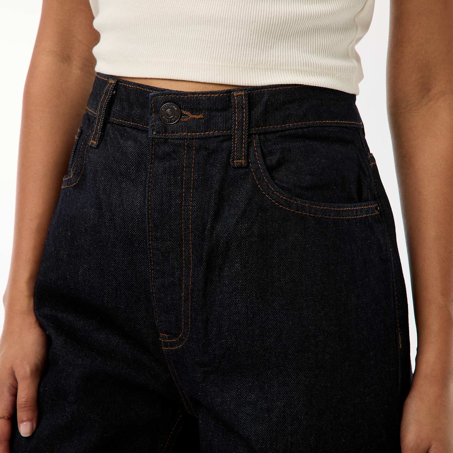 Regular / High-Waisted Jeans with Wide Turn-Up Hems BLUE