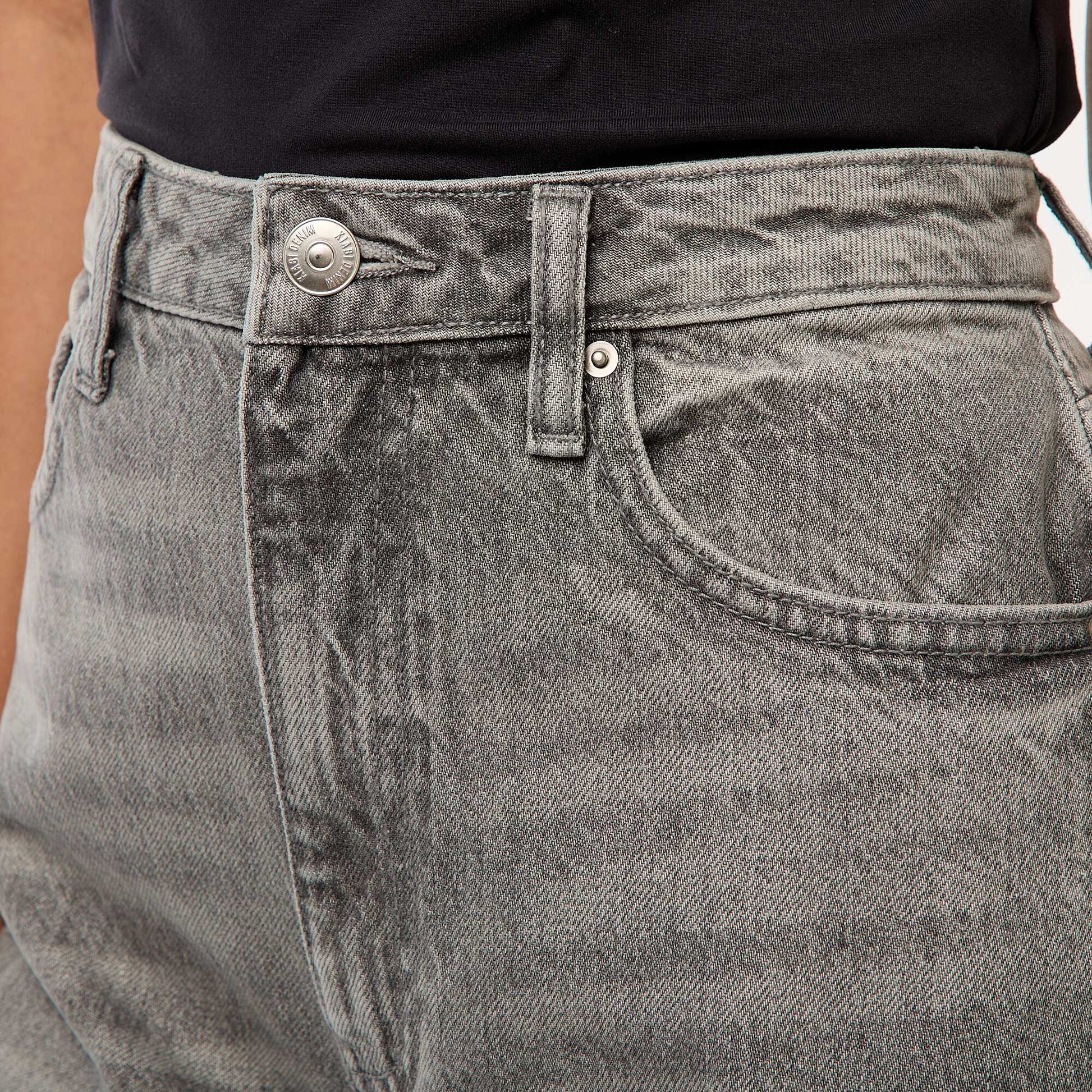 Regular High-Waisted Jeans with Wide Turn-Up Hems GREY