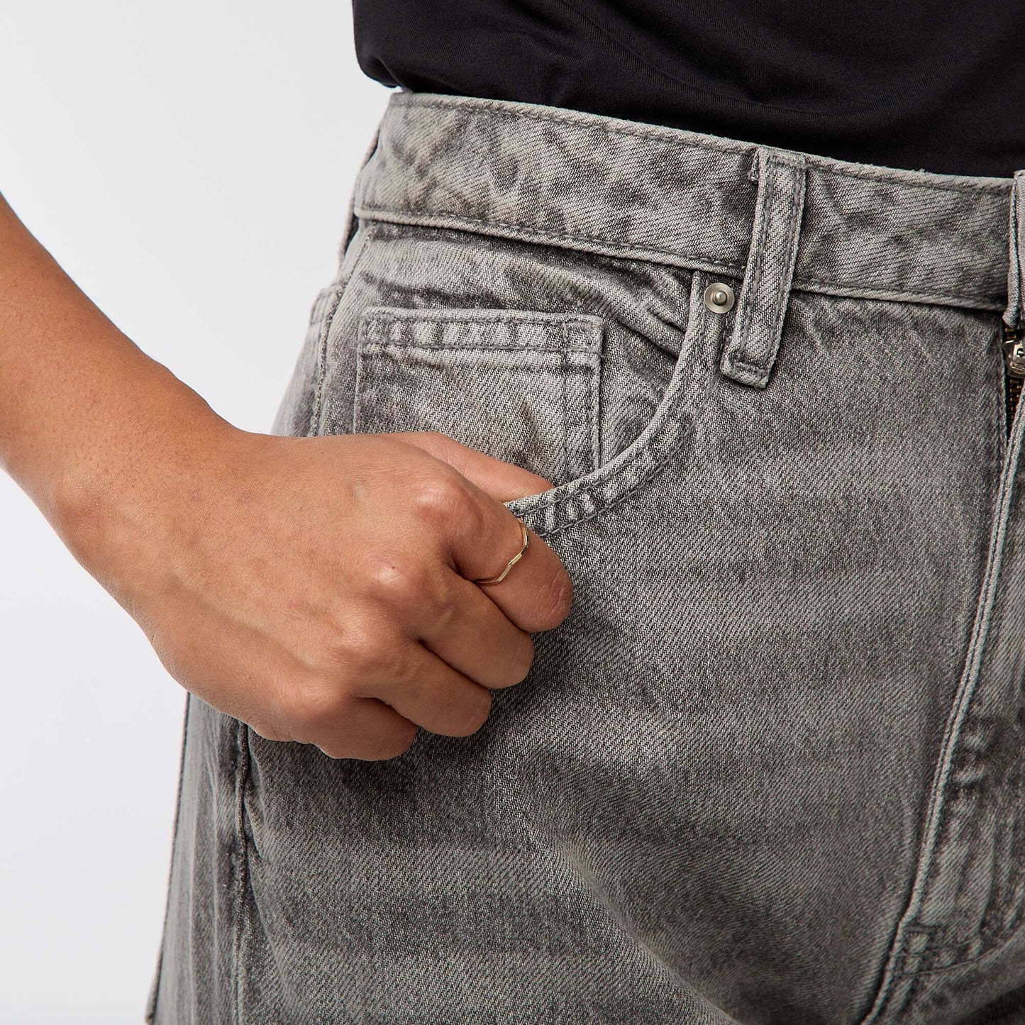 Regular High-Waisted Jeans with Wide Turn-Up Hems GREY
