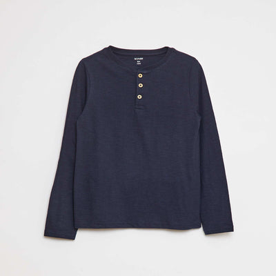 Long-sleeved T-shirt with grandad collar BLUE