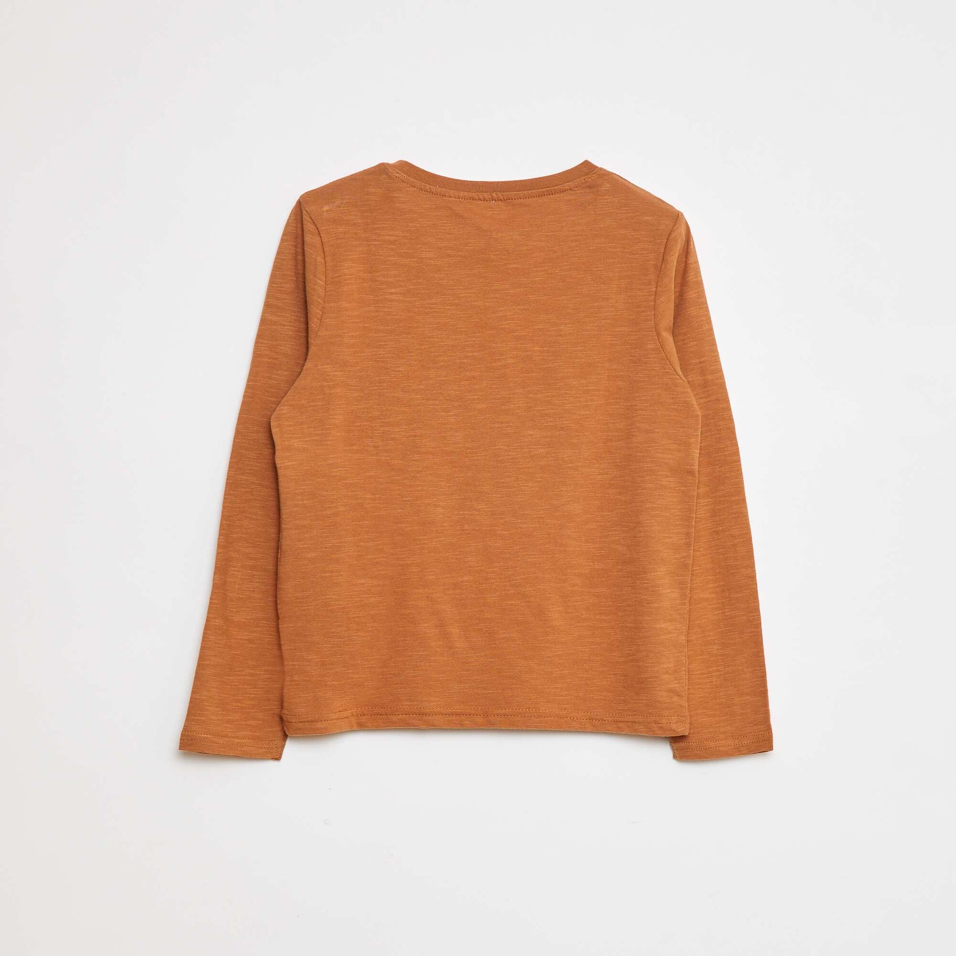 Long-sleeved T-shirt with grandad collar BROWN