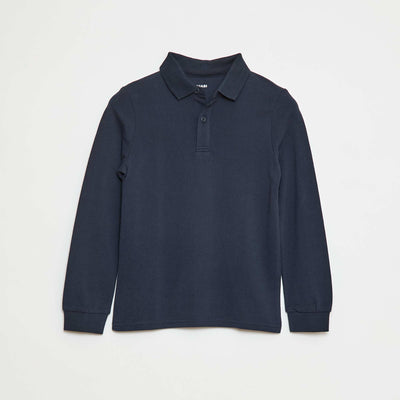 Long-sleeved piqué knit polo shirt BLUE