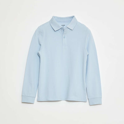 Long-sleeved piqué knit polo shirt BLUE