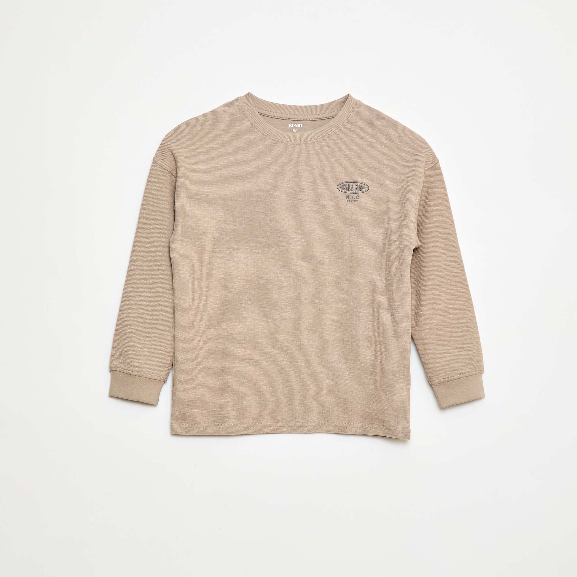 Knit T-shirt with embroidery BEIGE