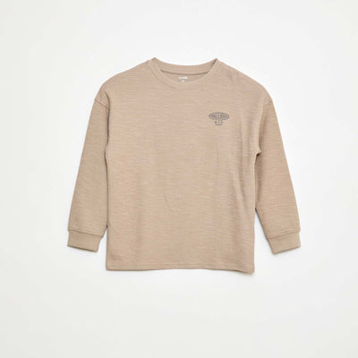 Knit T-shirt with embroidery BEIGE