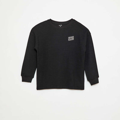 Knit T-shirt with embroidery BLACK