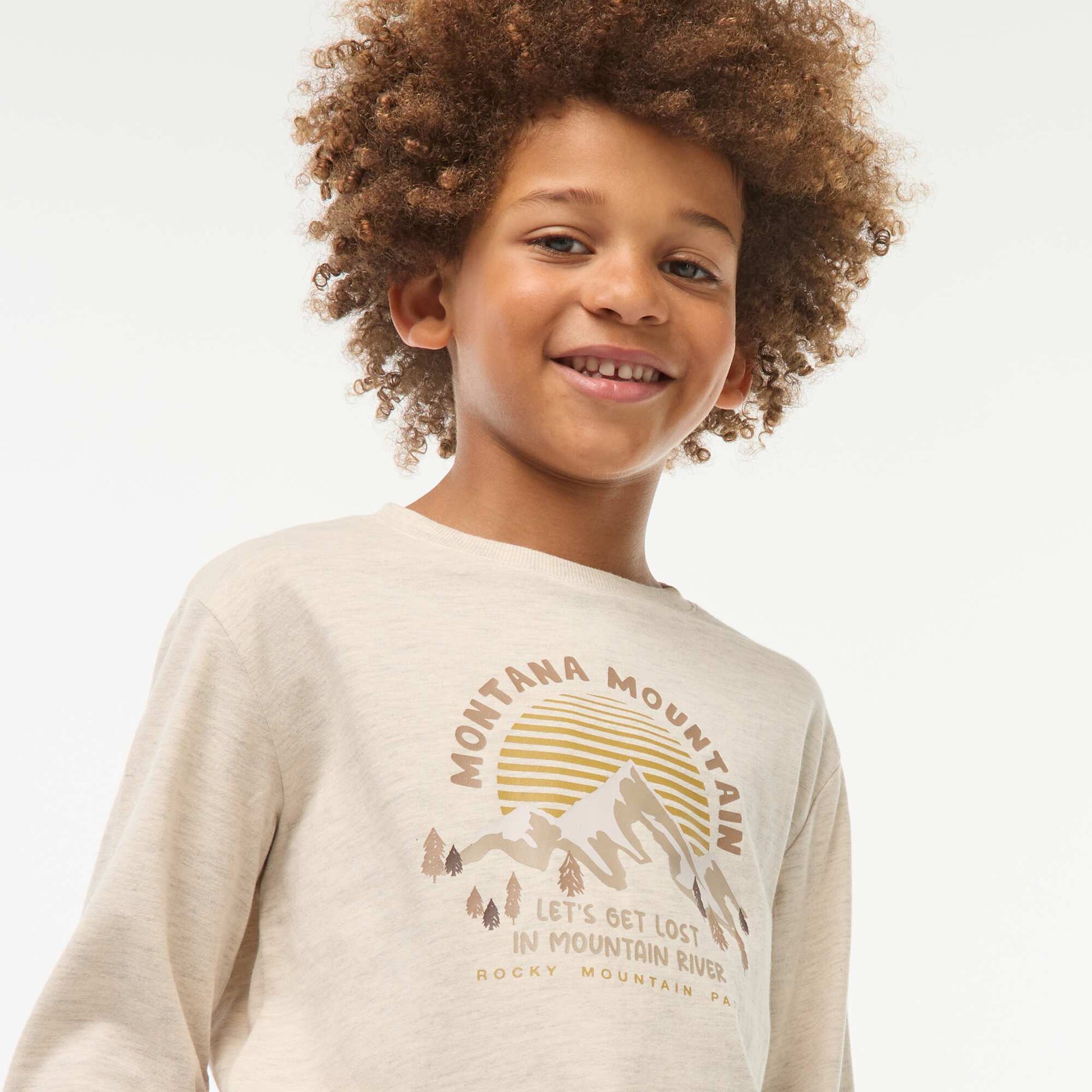 Printed long-sleeved T-shirt BROWN