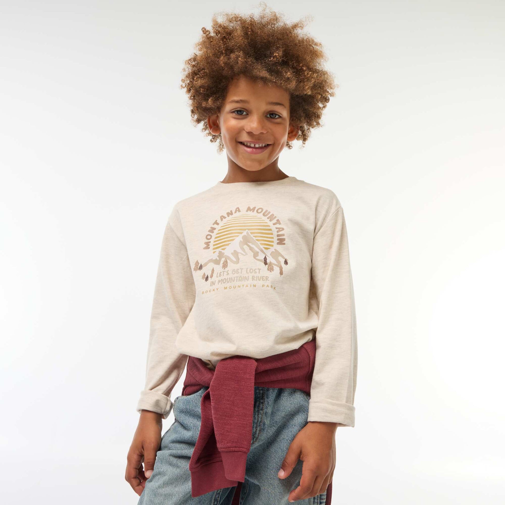 Printed long-sleeved T-shirt BROWN
