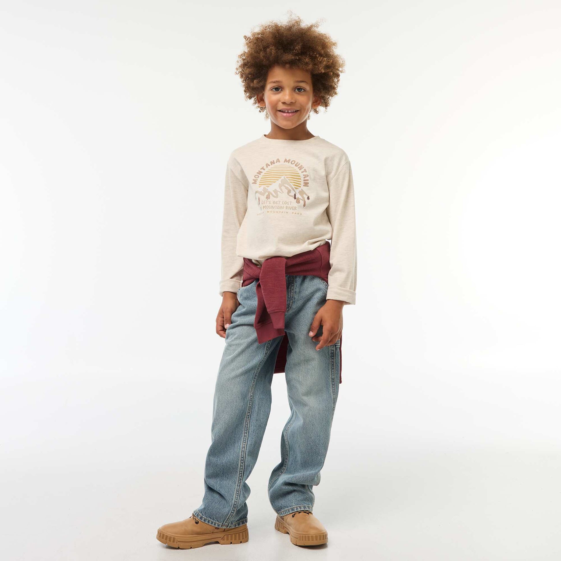 Printed long-sleeved T-shirt BROWN