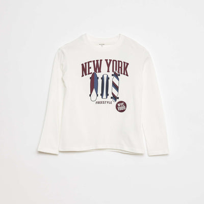 Printed long-sleeved T-shirt WHITE