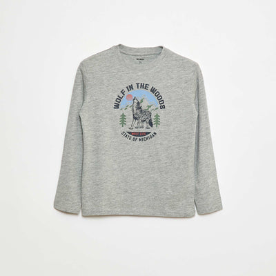 Printed long-sleeved T-shirt GREY