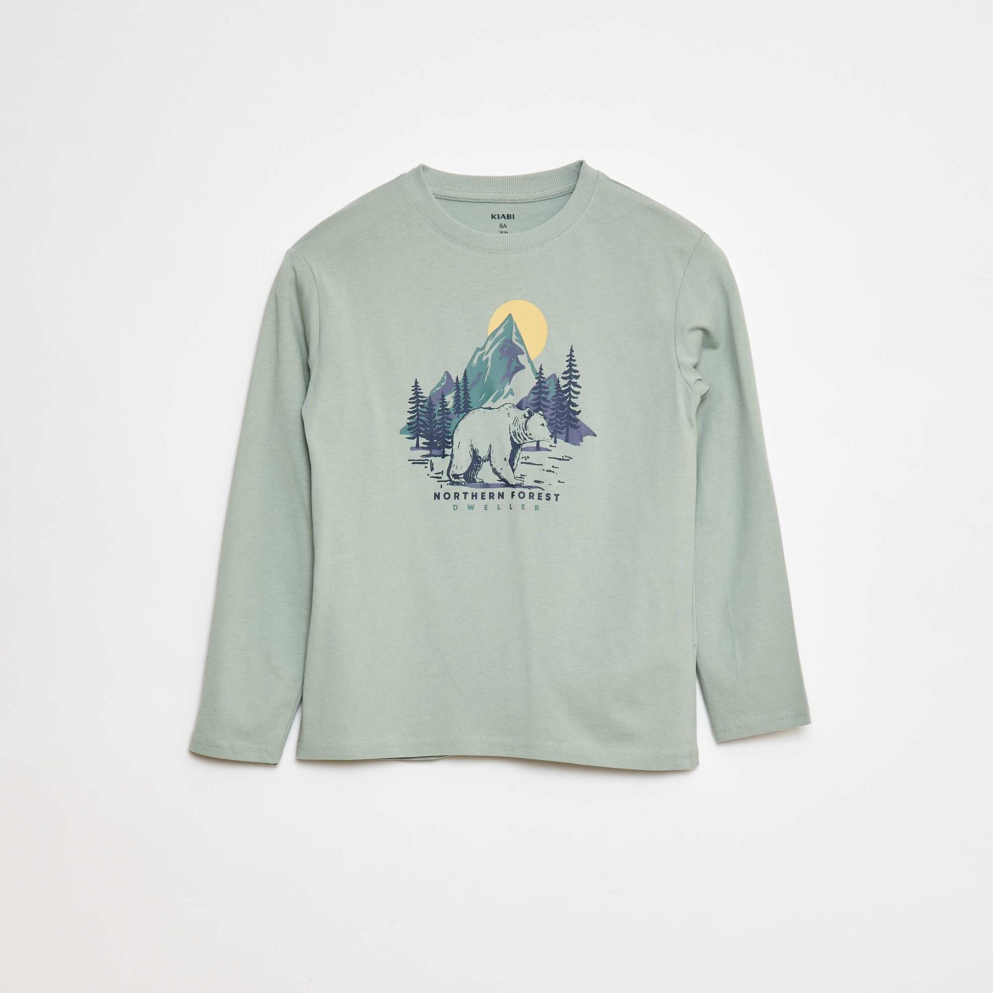 Printed long-sleeved T-shirt GREEN