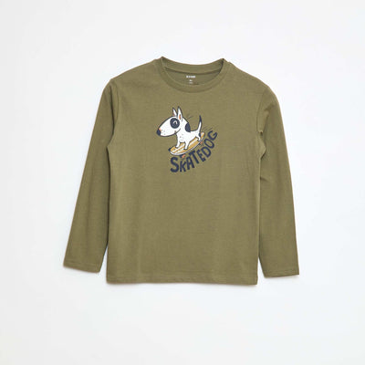 Printed long-sleeved T-shirt KHAKI