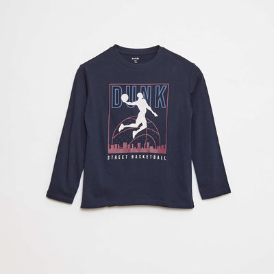 Printed long-sleeved T-shirt BLUE