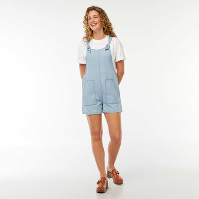 Short dungarees with tie straps BLUE