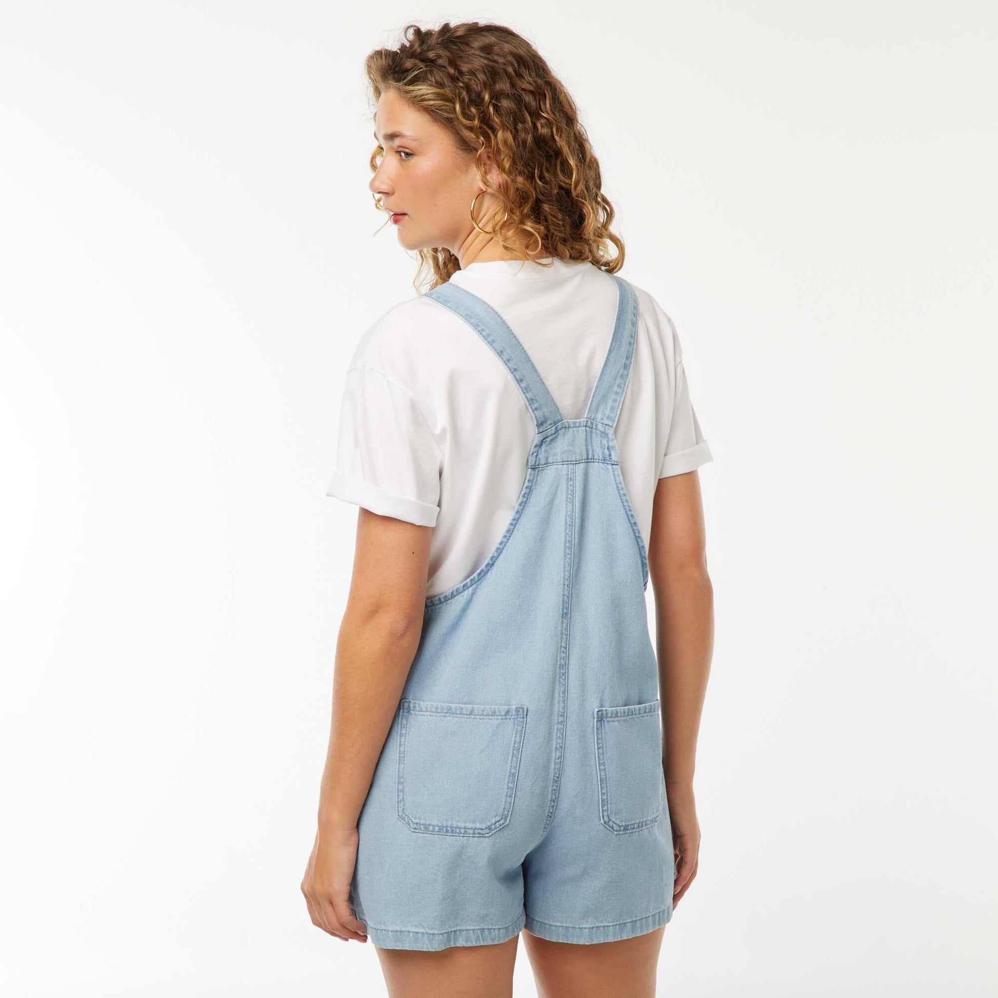 Short dungarees with tie straps BLUE