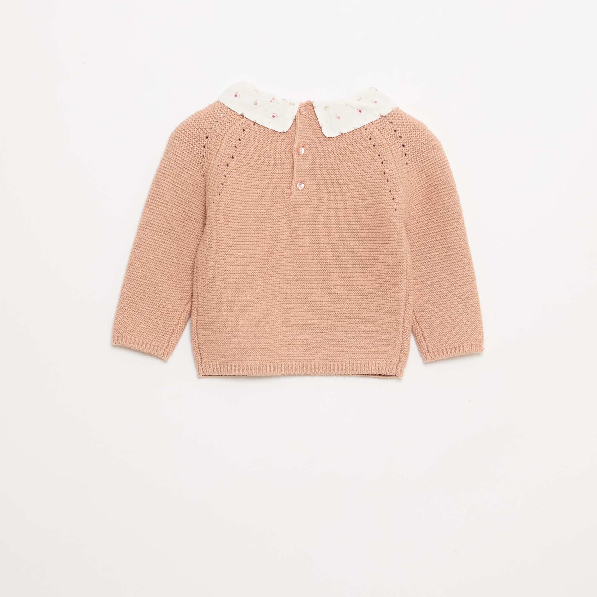 Moss Stitch Sweater with Peter Pan Collar WHITE