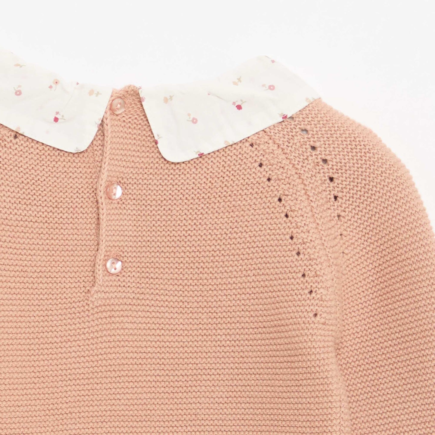 Moss Stitch Sweater with Peter Pan Collar WHITE