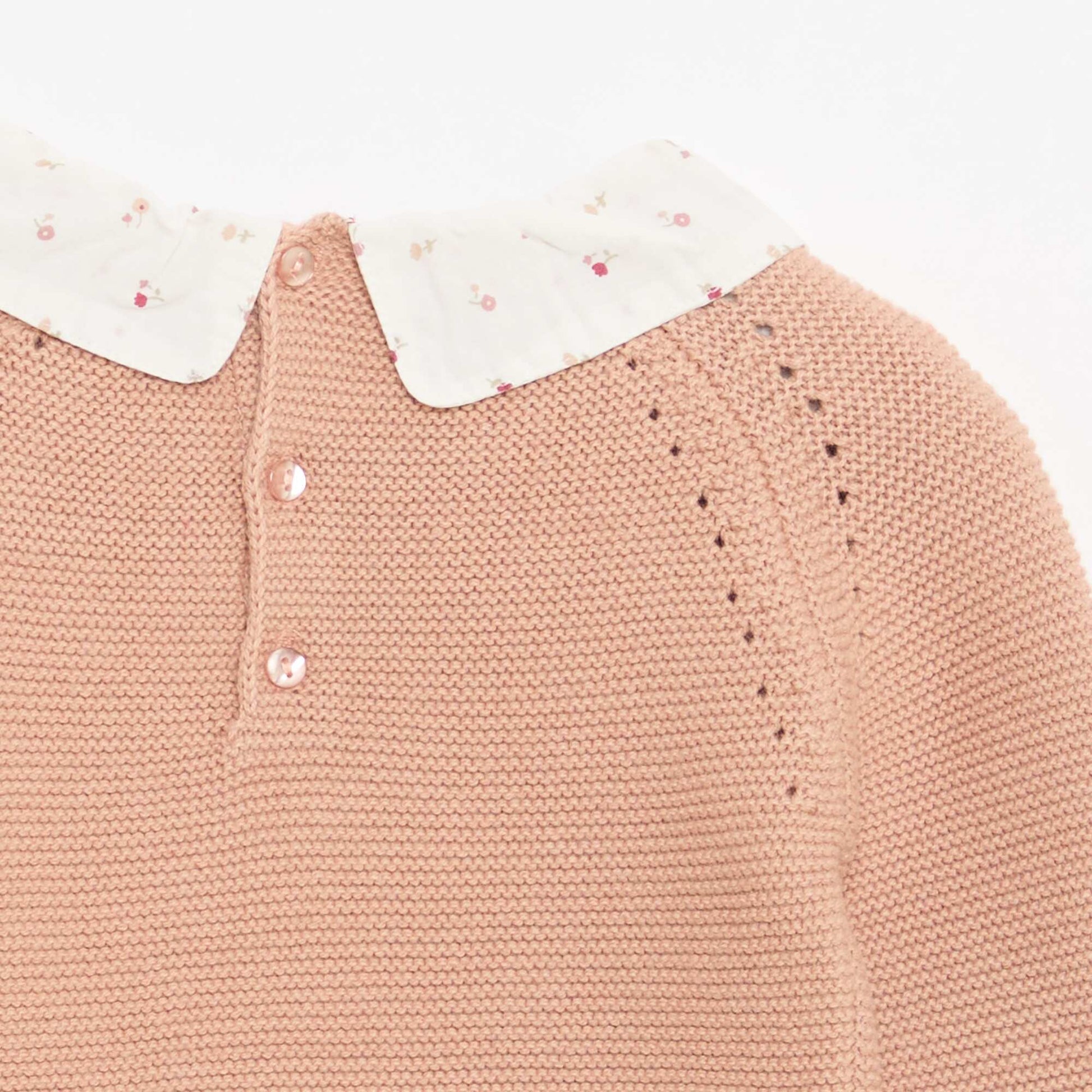Moss Stitch Sweater with Peter Pan Collar WHITE