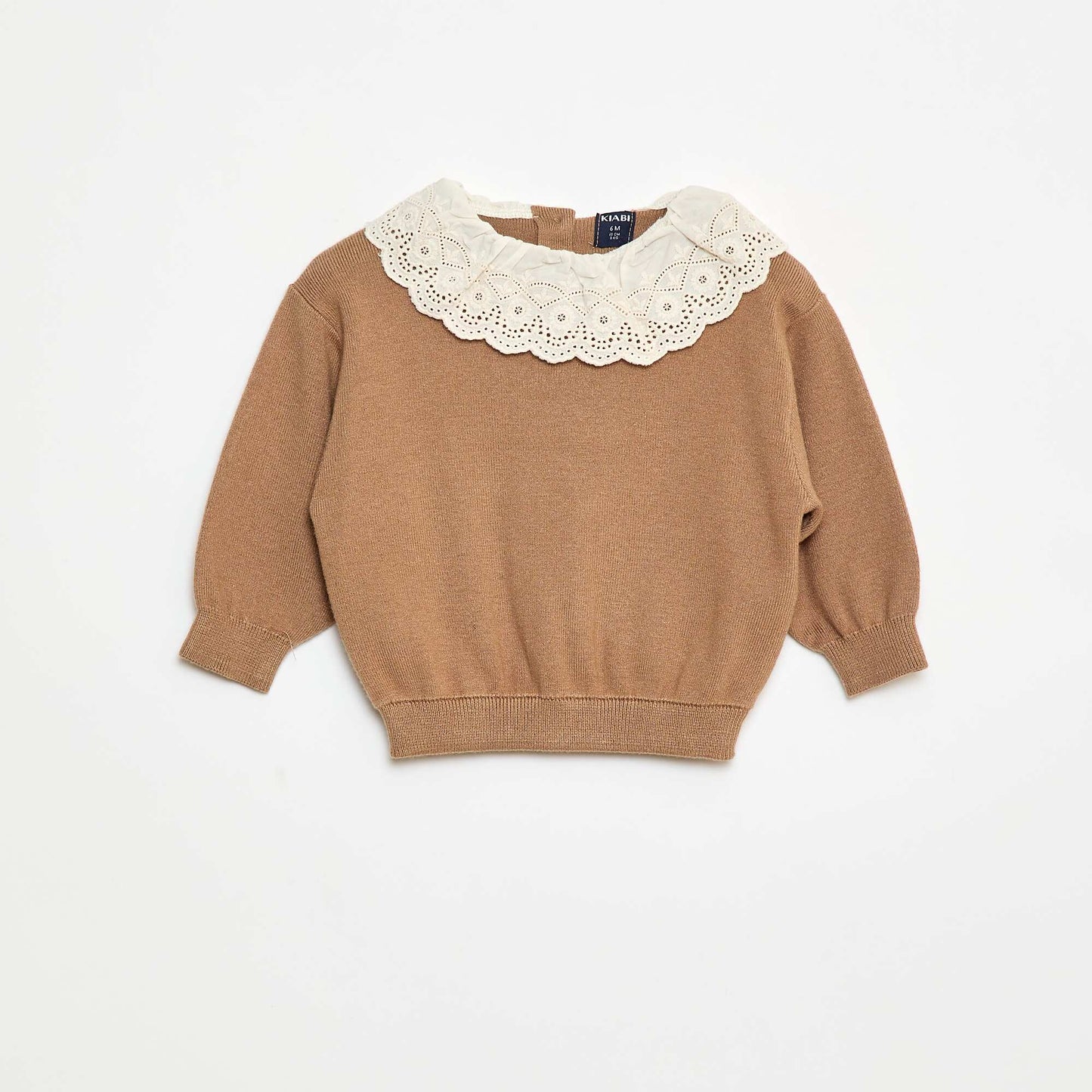 Sweater with Cotton Voile Collar BROWN