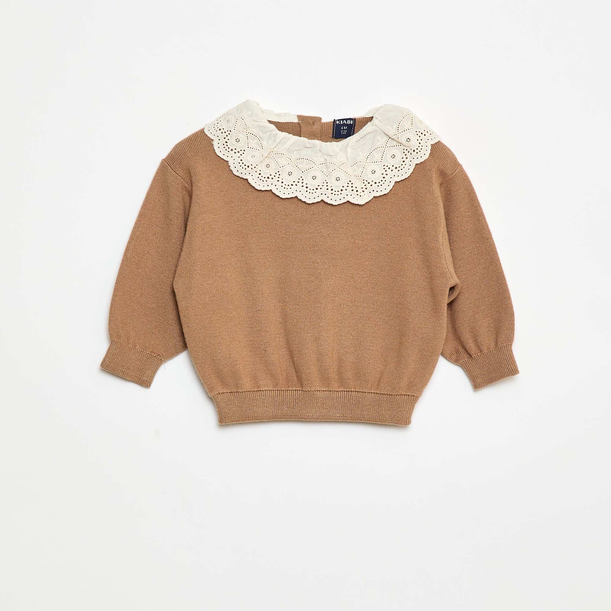 Sweater with Cotton Voile Collar BROWN