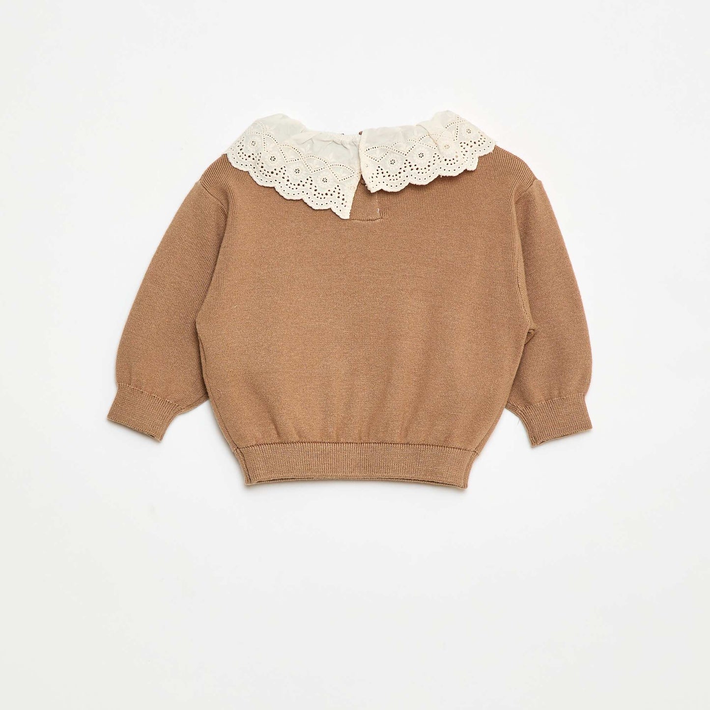 Sweater with Cotton Voile Collar BROWN
