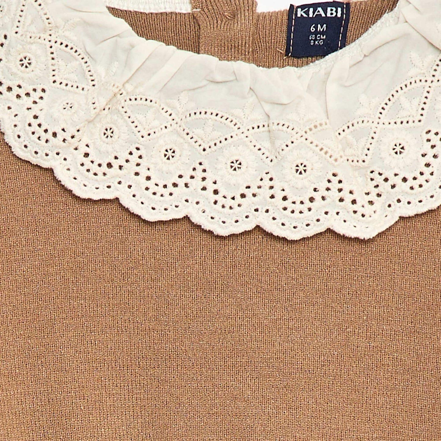 Sweater with Cotton Voile Collar BROWN