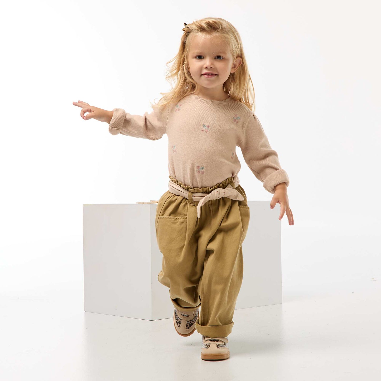 Twill Trousers with Belt BEIGE