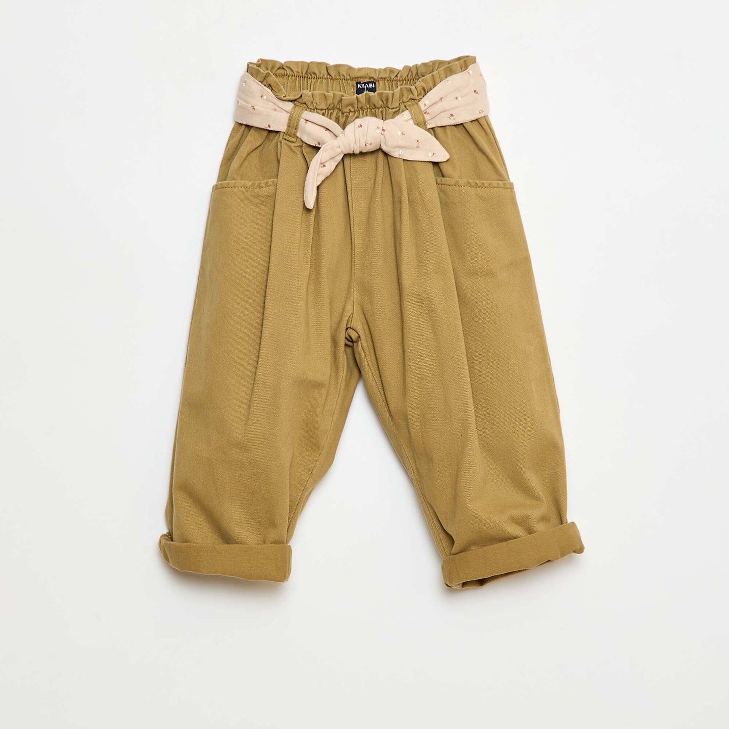 Twill Trousers with Belt BEIGE