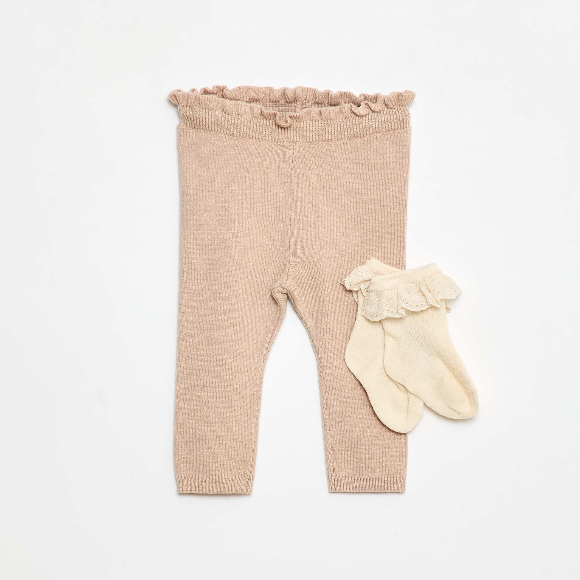Fancy Leggings Set + Lace Socks BEIGE