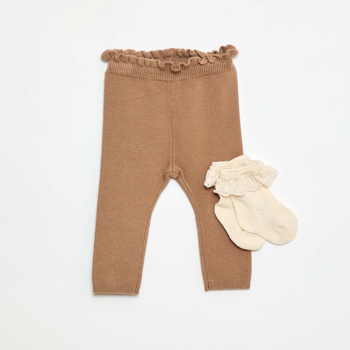Fancy Leggings Set + Lace Socks BROWN