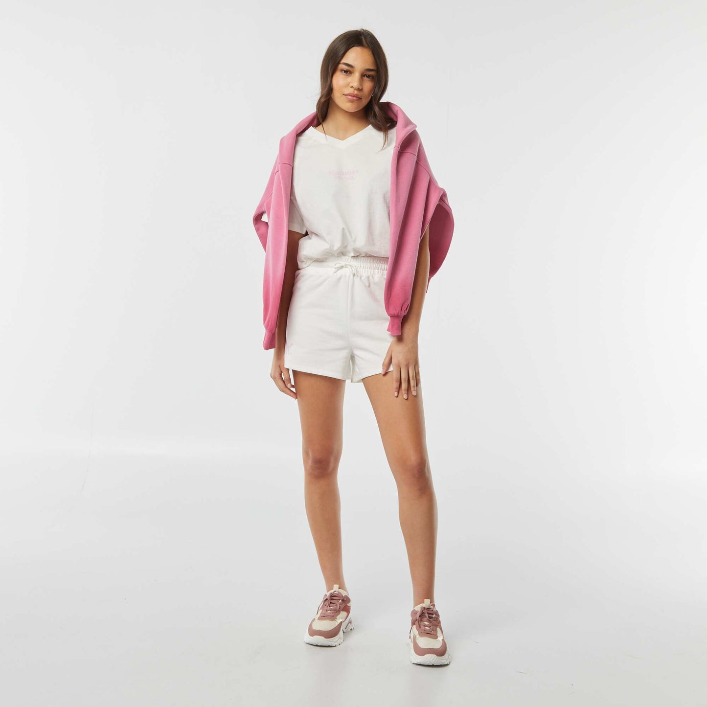 Lightweight sweatshirt fabric shorts with delicate print WHITE