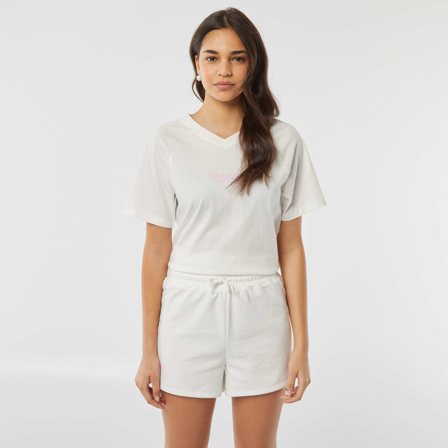 Lightweight sweatshirt fabric shorts with delicate print WHITE