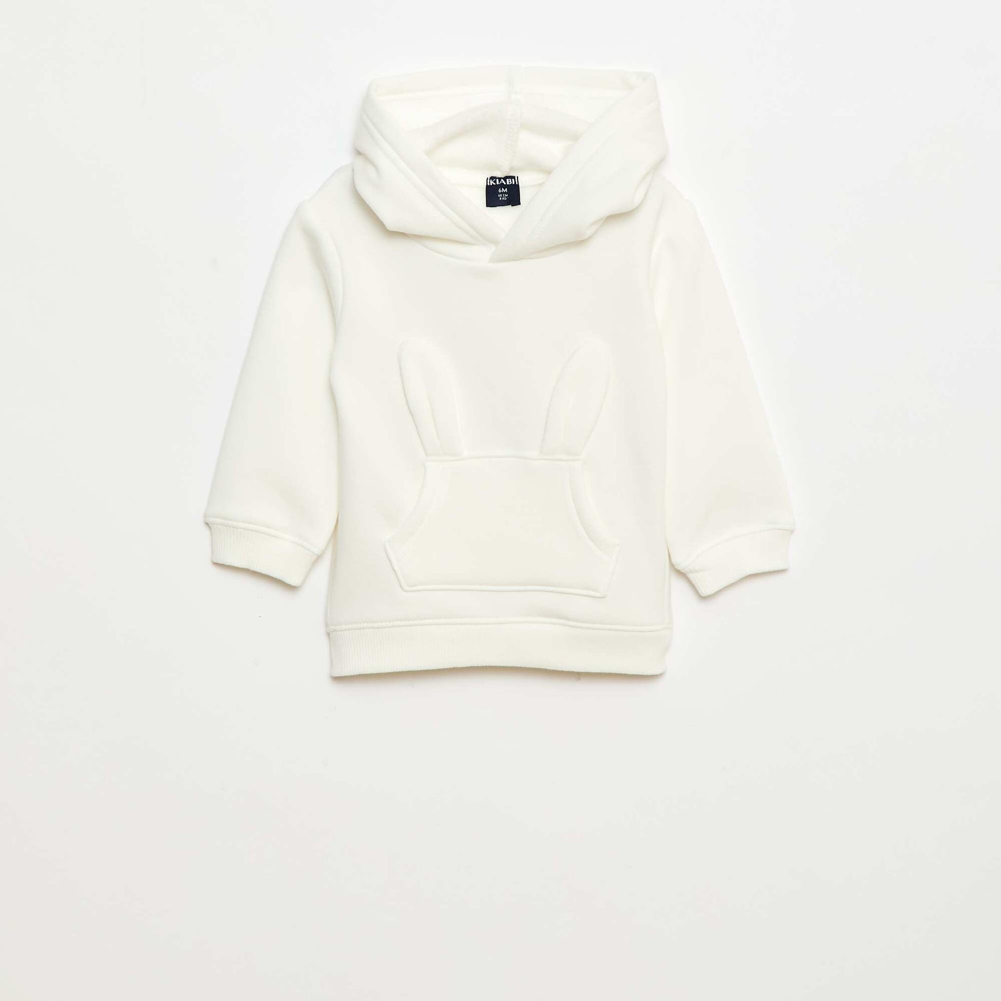 Fleece Hoodie with Animated Rabbit Design WHITE