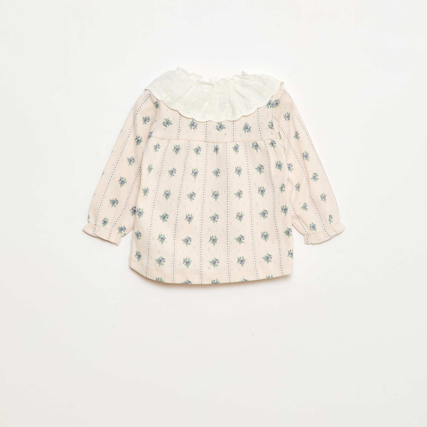 Pointelle Knit T-Shirt with Embroidered Collar PINK