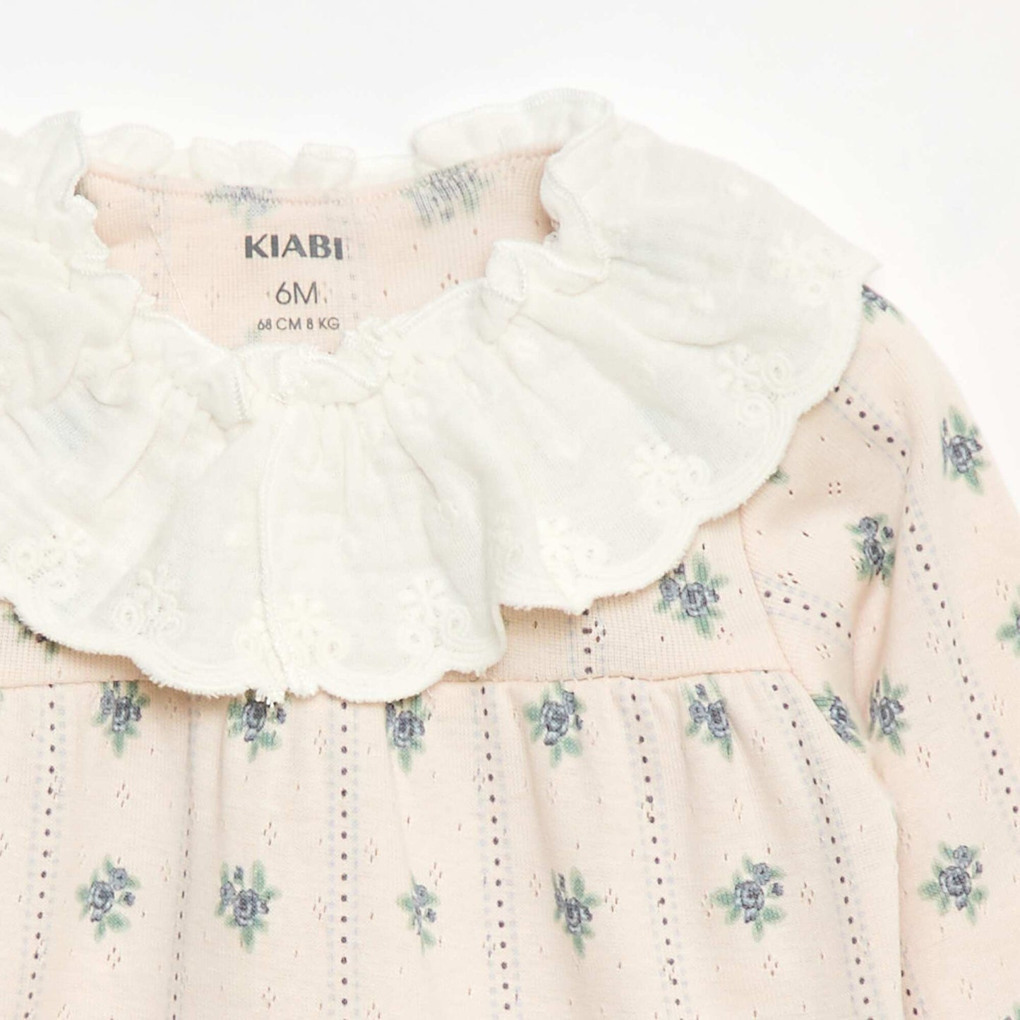 Pointelle Knit T-Shirt with Embroidered Collar PINK