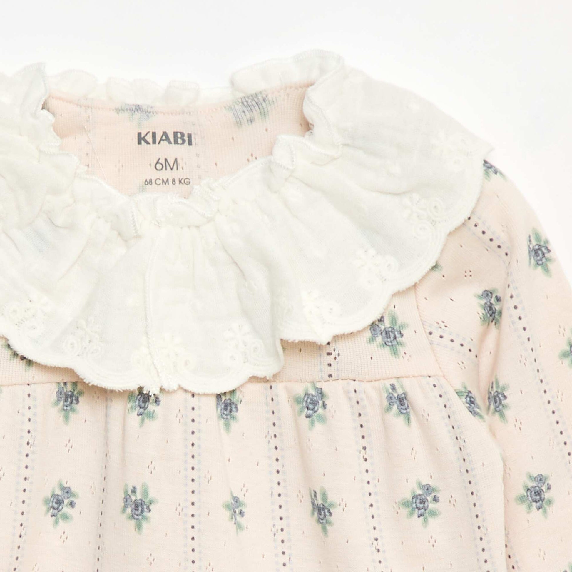 Pointelle Knit T-Shirt with Embroidered Collar PINK