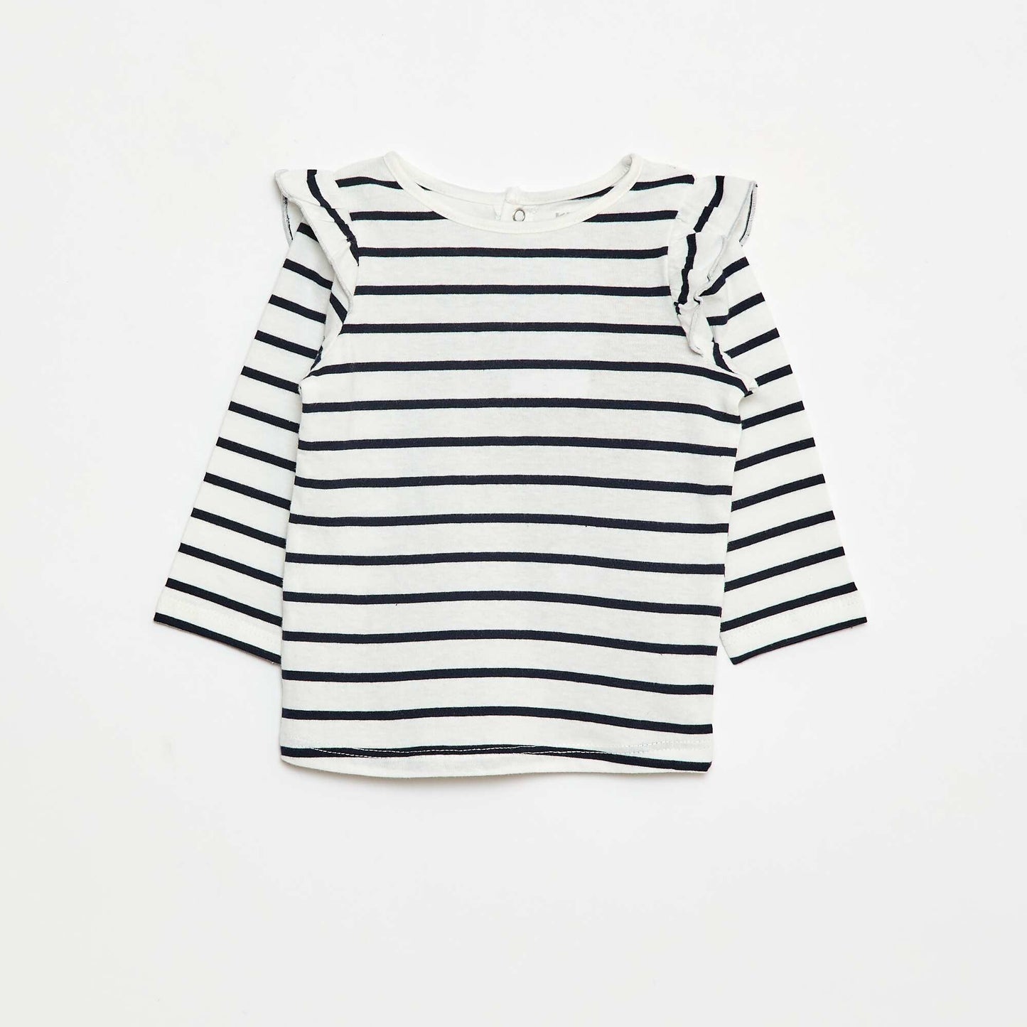 Long-sleeved patterned T-shirt with ruffled armholes WHITE