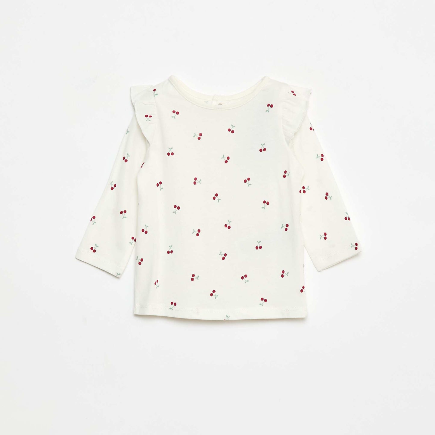 Long-sleeved patterned T-shirt with ruffled armholes WHITE
