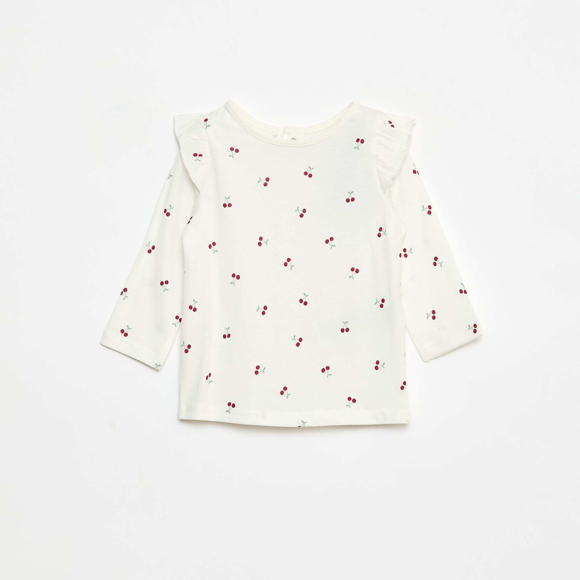 Long-sleeved patterned T-shirt with ruffled armholes WHITE