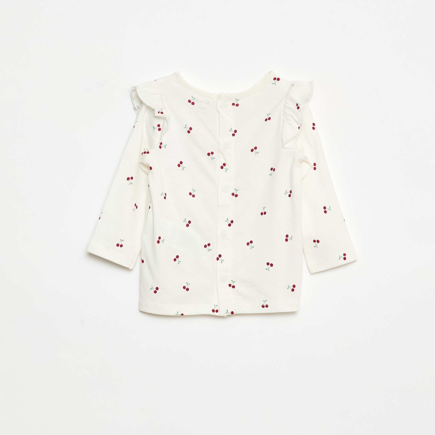 Long-sleeved patterned T-shirt with ruffled armholes WHITE